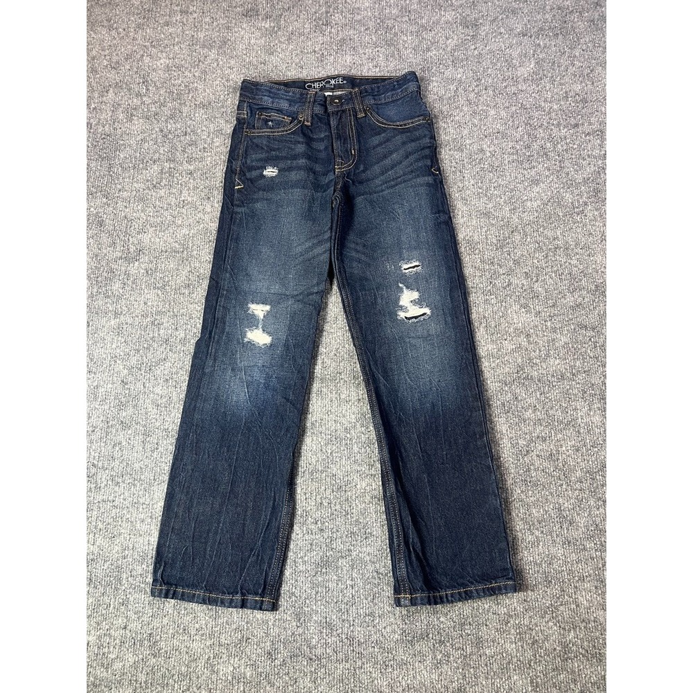 Cherokee Girls 8 Straight Leg Jeans Dark Wash Distressed Grunge Y2K Skater